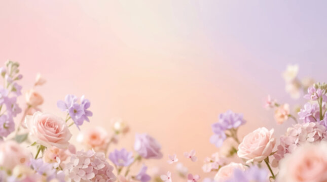 Spring flowers blooming in a garden with pink blossoms, cherry branches, fresh nature beauty and soft floral closeup view