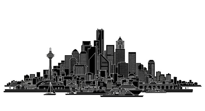 Seattle Skyline Silhouette Vector Illustration ? Urban Cityscape Design