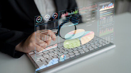 Professional Business Analysis with Data Visualization and Charts Displayed on Laptop Screen During...