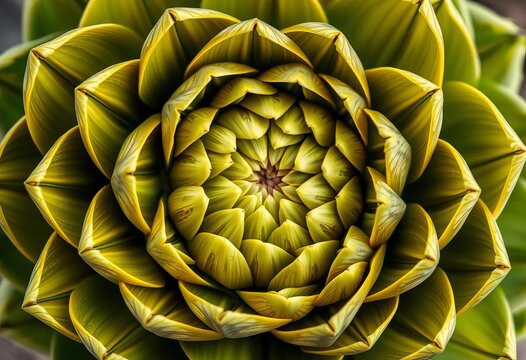 Close-up of artichoke heart, revealing intricate spiral pattern of overlapping bracts,  purple,  fractal