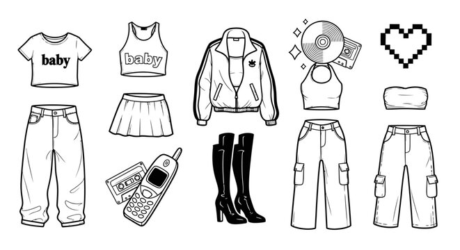 Y2K Fashion Collection: Crop Tops, Cargo Pants, Mini Skirt & Accessories