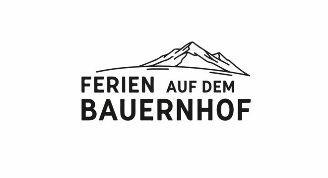 Stylized mountain peaks above bold text about farm holidays