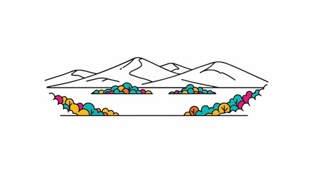 Obraz premium Stylized mountain range with colorful, abstract foliage and landscape elements