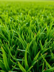 Fototapeta premium Green turf, dewy blades, stadium grass, pristine field, outdoor, pristine