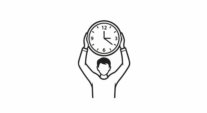 Stylized outline of person holding clock above head