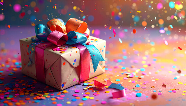 Gift box with colorful confetti