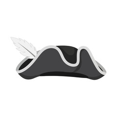 Classic black tricorn hat with elegant white feather vector illustration for historical design projects © Fauzi_Studio