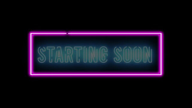 High-quality neon Starting Soon text animation featuring glowing light effects and a modern futuristic style. Perfect for promotions, product launches, social media teasers, events, and digital market