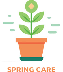 Obraz premium Spring care concept with plant in pot flat design vector illustration