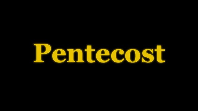 Pentecost typography glows with bright golden lettering against a deep black void in this cinematic motion graphic video clip featuring elegant religious text animation for modern digital media