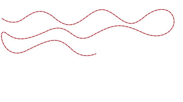 Animated red dotted line waves on white background, motion animated waves, wavy lines dashed line