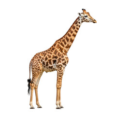 Fototapeta premium A tall adult giraffe standing and looking towards the right side isolated on transparent background