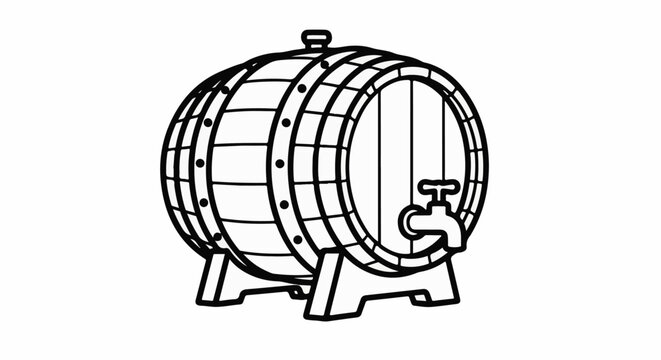 Traditional wooden barrel with a tap and spigot, resting on a stand