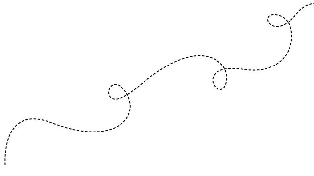 Animated dotted line path animation on white background, motion dashed line motion path