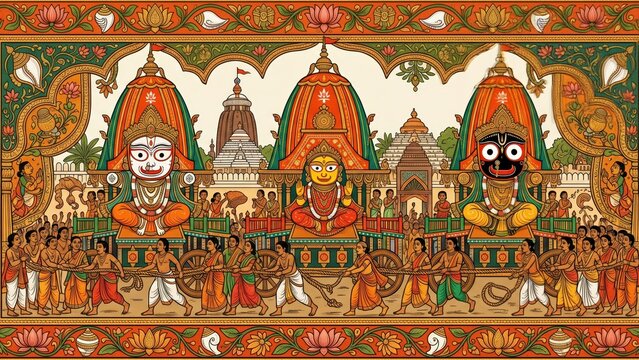 Traditional Jagannath Pattachitra Art &ndash; Odisha Folk Chariot Illustration