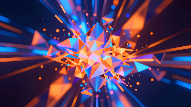 Intricate Polygonal Mesh Representing the Convergence of Contrasting Data Streams in a Vibrant Digital Landscape