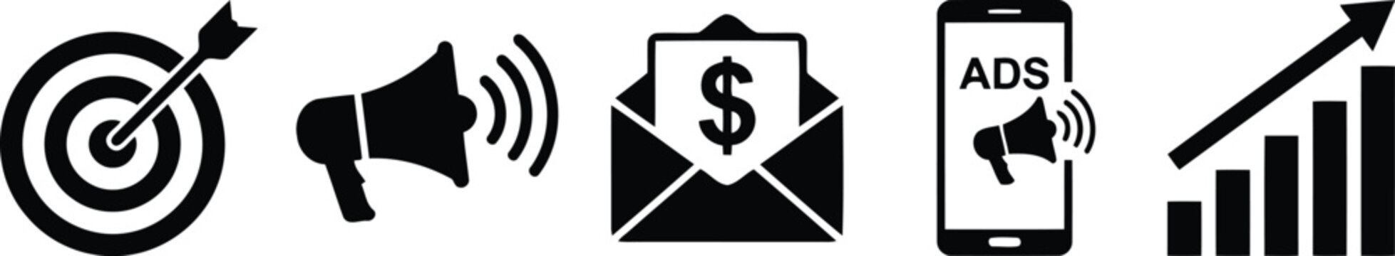 Black icons for business marketing strategy