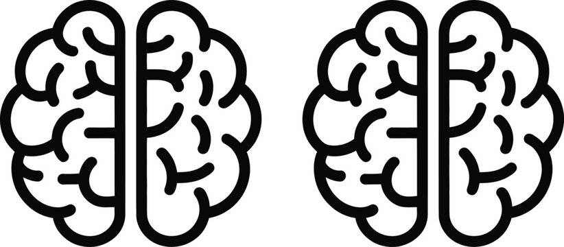 Black and white brain hemispheres illustration showing left and right sides separated