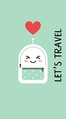 Naklejka premium White Backpack Heart Travel, School Bag Vector, Adventure Journey Illustration, Let's Travel Quote Design, Minimalist Holiday Packing Graphic Art