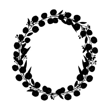 Black Botanical Eucalyptus Wreath Silhouette Frame for Invitations and Cards