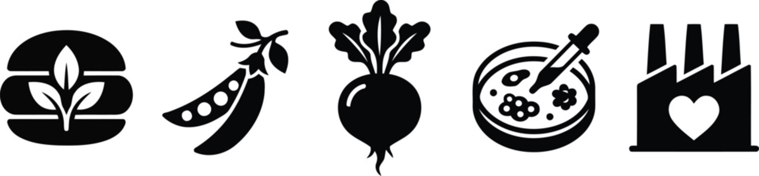 Black and white vegetable icons set
