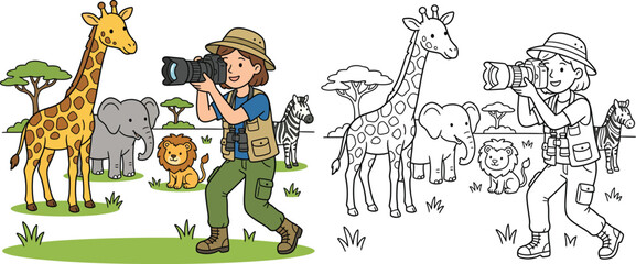 Cartoon Safari Photographer with Camera Capturing African Wildlife © Snehashish Pritom