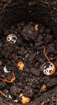 Cracked eggs, broken eggshells, soil, dirt, ground, cracked eggs on ground, egg shells