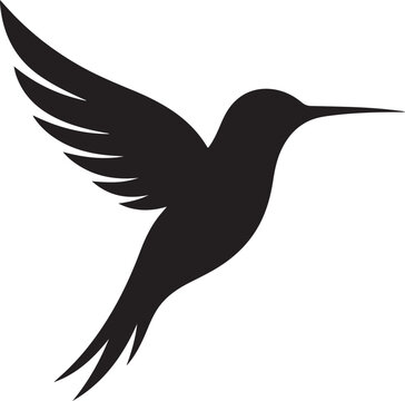 Hummingbird silhouette vector icon, black flying bird profile, minimalist colibri wing design, elegant avian logo element