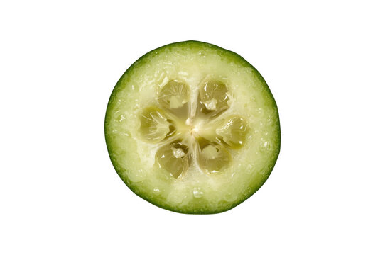 Feijoa slice revealing fresh succulent fruit segments