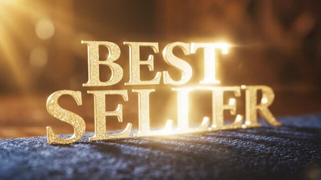 Golden best seller text on textured surface with dramatic lighting