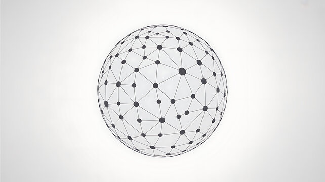Abstract plexus sphere with connected dots and lines forming a grayscale network globe as an isolated vector design. 
