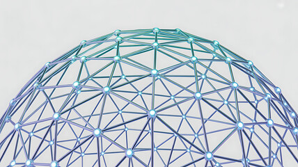 Fototapeta premium Abstract wireframe dome sphere built from plexus lines and connected nodes, isolated on white background. 