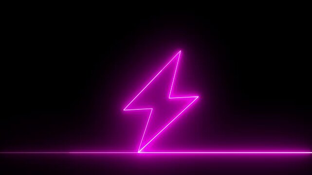 Neon pink zigzag line forming on black background with Neon Light