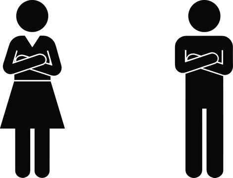 Minimalist Human Figure Illustration Featuring Male and Female Silhouettes with Crossed Arms, Symbolizing Posture, Body Language, and Gender Representation