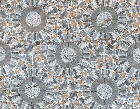 Pattern colonial heritage tiles in random abstract patterns. In black, grey, and white color. Monochrome fancy tiles. Suitable for flooring. Bathroom and kitchen. Seamless background texture