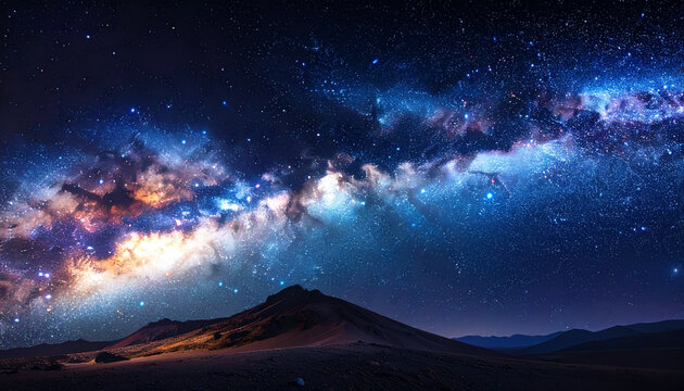 Stunning milky way galaxy above mountain silhouette at night