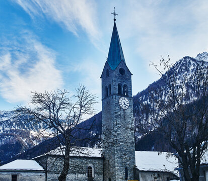 Saint John the Baptist parish church located in Gressoney-Saint-Jean, Aosta Valley, Italian alps, Italy, Europe
