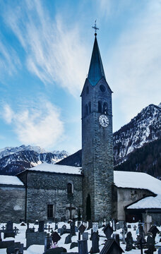 Saint John the Baptist parish church located in Gressoney-Saint-Jean, Aosta Valley, Italian alps, Italy, Europe