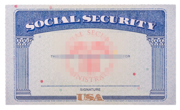 Blank and empty unfilled USA social security card with the center personal details area deliberately pixelated to hide the identify.