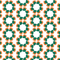 Fototapeta premium Abstract geometric floral pattern vector illustration. Minimalist flat design of repeating circular shapes in orange and green colors for modern textile, wallpaper and creative stationery decor.
