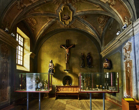 interior of the Chiesa di San Giovanni Battista (Church of San Giovanni Battista), built in 1515 located in Gressoney-Saint-Jean