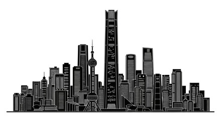 Obraz premium Shanghai City Skyline Silhouette Illustration ? Urban Architecture