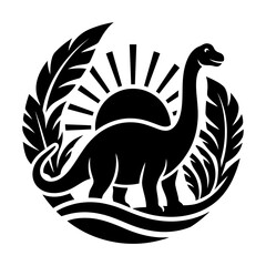 Brontosaurus walking beside palm silhouette scene © AnilChandra