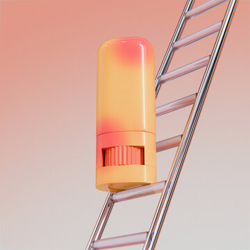 Orange twist-up lipstick applicator, Premium 3D soild cream blush stick mockup, Push up lipcare tube Packaging with a thumbwheel dial, Rotating solid cream makeup container, summer beauty branding