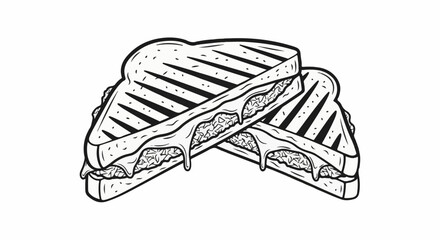 Two grilled cheese sandwiches stacked, with melted cheese oozing out