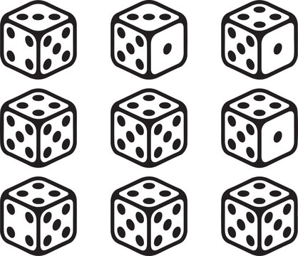 Set of dice with transparent background nine dice icon set dice vector stock illustration collection of game dice.