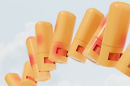 Orange twist-up lipstick applicator, Premium 3D soild cream blush stick mockup, Push up lipcare tube Packaging with a thumbwheel dial, Rotating solid cream makeup container, summer beauty branding