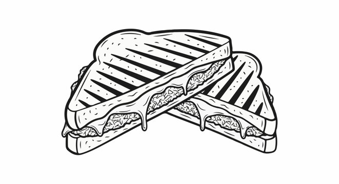Two grilled cheese sandwiches stacked, with melted cheese oozing out