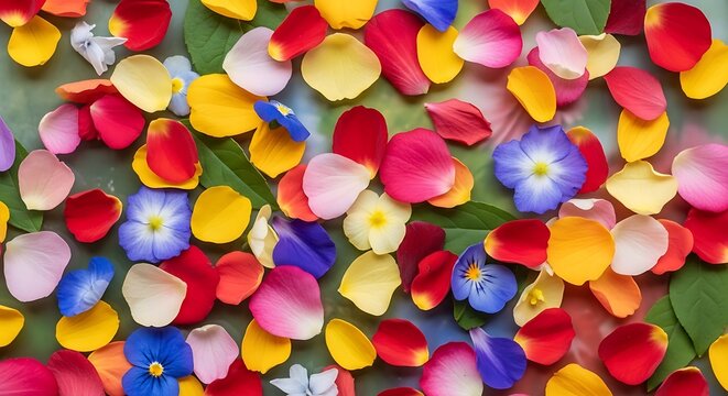 Vibrant colorful flower petals and blooms from above