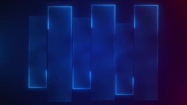 Blue neon panel background glowing rectangular dark gradient space, clean bars, futuristic technology style. software videos, business presentations, digital promos, app intros, modern screen overlays